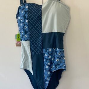 Stylish Women's One Piece Swimsuit - Blue Floral Design